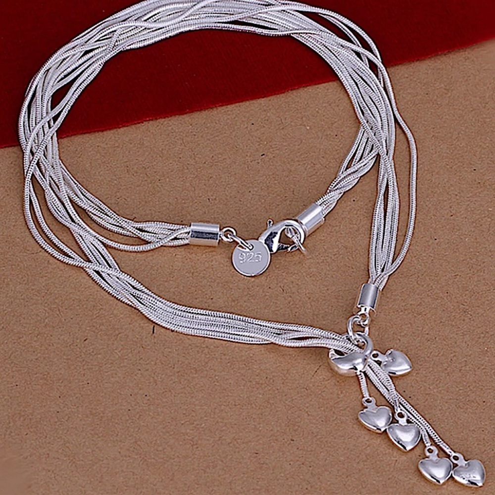 Heart Tassel Sterling Silver Charm Necklace